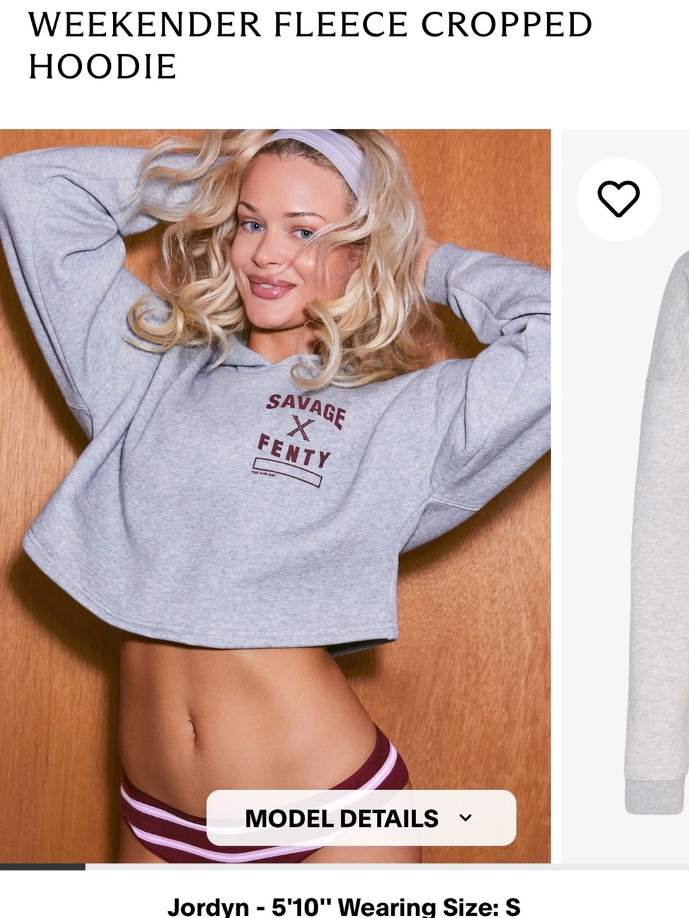 Savage X Fenty Light Heather Gray Cropped Fleece Hoodie